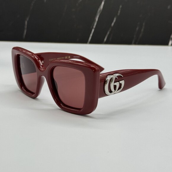 NEW GUCCI SUNGLASSES RED BURGUNDY WOMEN EYEWEAR GUCCI GG1975S 005 - Picture 6 of 11